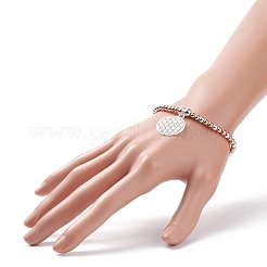 Bracciale elasticizzato in ottone bicolore con perline tonde e charm floreale da donna&nbsp;BJEW-JB08598