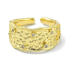 Anello a polsino aperto in ottone testurizzato con zirconi cubici&nbsp;RJEW-B051-10G
