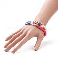 3 Uds 3 estilo día de la independencia arcilla polimérica heishi surfista juego de pulseras elásticas&nbsp;BJEW-TA00213