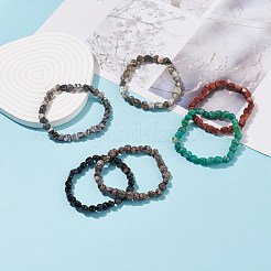 Bracciale elasticizzato da donna con pepite di pietre preziose e perline&nbsp;BJEW-JB08275