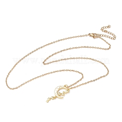 Messing Micro Pave klare Zirkonia weißer Mond mit Stern Anhänger 304 Edelstahl Kette Halsketten für Frauen&nbsp;NJEW-D341-11G