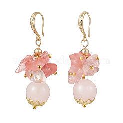 Pendientes colgantes con cuentas de vidrio de cuarzo rosa natural y cuarzo cereza sintético&nbsp;EJEW-JE06568-03