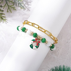 2pcs 2 styles de bracelets à breloques en alliage émaillé sur le thème de Noël et ensembles de bracelets à chaîne en fer avec trombone&nbsp;BJEW-JB12443-03