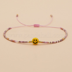 Bracelets tressés en perles de verre à motif visage souriant pour femmes&nbsp;EQ4950-5