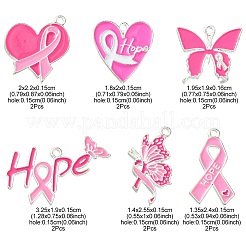 Pendenti in smalto in lega a tema nastro rosa di consapevolezza del cancro al seno da 12 pz 6 stili&nbsp;ENAM-FS0001-68