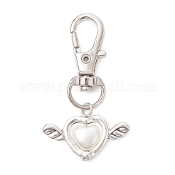 Colgante de corazón de perla de imitación acrílica con alas de aleación.&nbsp;HJEW-JM03986