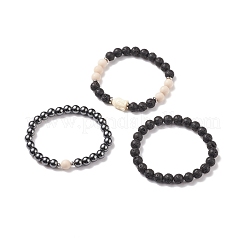 3 Stück 3 Stil Natur- und Synthetik-Edelstein-Perlen-Stretch-Armbänder mit buddhistischem Kopf für Frauen&nbsp;BJEW-JB08498