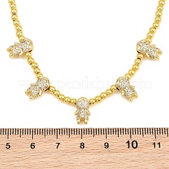 Collane con ciondolo a forma di ragazzo e perline rotonde in ottone con micro pavé di zirconi cubici trasparenti&nbsp;KK-CBA4547-14G