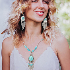 Colliers avec pendentif en forme de cœur en turquoise naturelle et synthétique&nbsp;SJEW-AN0001-45