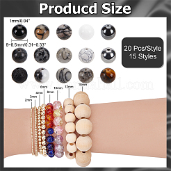 300 pièces 15 styles de perles de pierres précieuses naturelles et synthétiques mélangées&nbsp;G-PH0002-34