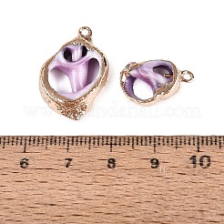 Colgantes de concha natural con adornos de latón dorado galvanizado&nbsp;SSHEL-N042-41