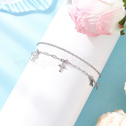 2 pièce 2 styles 304 chaîne de câble en acier inoxydable chaîne trombone breloque double couche bracelets de cheville pour femmes&nbsp;AJEW-AN00740-03