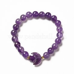 Braccialetto elastico da donna con perline di luna e stella di ametista naturale&nbsp;G-G997-C03