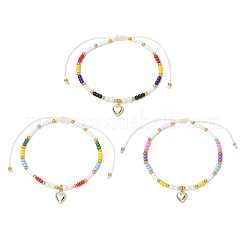 3 juego de pulseras trenzadas con cuentas redondas de vidrio ajustables de 3 colores&nbsp;BJEW-MZ00187