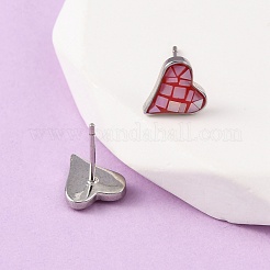 Pendientes de corazón de esmalte de latón&nbsp;EJEW-I322-08P