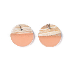 Orecchini a bottone in resina trasparente e legno&nbsp;EJEW-N017-003A-D06