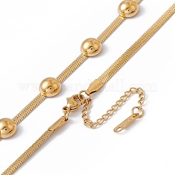 Collana con ciondolo a perline semicircolari in acciaio inossidabile 304 placcato ionico (ip) con catene a spina di pesce per donna&nbsp;NJEW-G090-02G