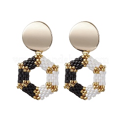 Set di orecchini e collane con ciondolo di perline di vetro esagonali&nbsp;SJEW-MZ00005