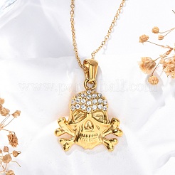 Collane con ciondolo a forma di teschio in cristallo e strass in acciaio inossidabile 304&nbsp;NJEW-Z057-03C-G