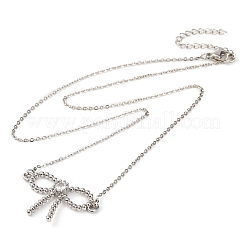Collane con ciondolo a fiocco in zirconia cubica trasparente in ottone&nbsp;NJEW-F326-03P
