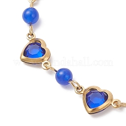 Braccialetti con ciondoli a forma di cuore in acciaio inossidabile e vetro&nbsp;BJEW-JB12656-01