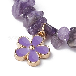 Braccialetto con ciondolo a forma di fiore in lega smaltata con catene di pietre sintetiche e naturali miste&nbsp;BJEW-JB09654