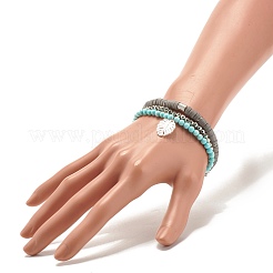 3 pz 3 stile fatto a mano in argilla polimerica heishi e braccialetti elastici con perline howlite naturale con fascino foglia per le donne&nbsp;BJEW-JB07589