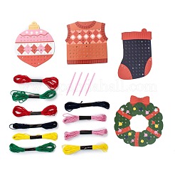 Bricolage arbre de noël et couronne et cloche et chaussette et gilet art de tissage en bois&nbsp;DIY-P033-04
