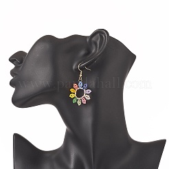 Orecchini pendenti con semi di vetro e semi di girasole&nbsp;EJEW-MZ00047