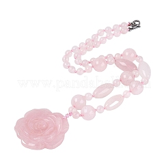 Colliers avec pendentif en forme de fleur de quartz rose naturel&nbsp;NJEW-N064-08C