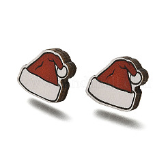 Ohrstecker aus Holz mit Weihnachtsmotiv&nbsp;EJEW-U025-01H