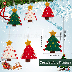 6 pz 3 colori albero di Natale con decorazione pendente in feltro a forma di stella&nbsp;HJEW-CP0001-10