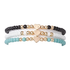 3 Stück Stretch-Armband-Set aus Glasperlen in 3 Farben für Damen&nbsp;BJEW-JB11373-01