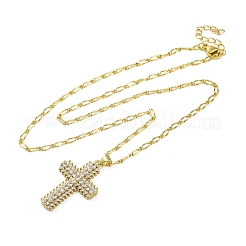 Halsketten mit Kreuzanhänger aus Messing mit klarem Zirkonia und gedrehter Kette&nbsp;NJEW-R100-04G