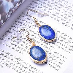 Draht umwickelte natürliche Lapislazuli baumeln Ohrringe&nbsp;EJEW-JE04283-03