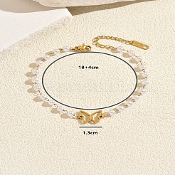 Pulseras de eslabones de mariposa de acero inoxidable 201 con perlas de imitación para mujer&nbsp;KC8382