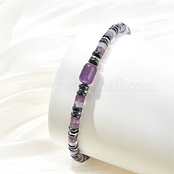 Pulseras elásticas de cuentas de hematita sintética no magnética y piedras preciosas naturales para mujeres y hombres.&nbsp;BJEW-JB13808