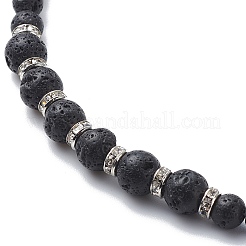 Collana di perline di roccia lavica naturale con ciondoli a croce in ottone&nbsp;NJEW-JN03975
