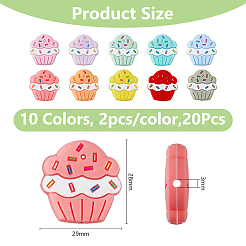 20 Stück 10 Farben Cup Cake umweltfreundliche Silikonperlen in Lebensmittelqualität&nbsp;SIL-DC0001-71