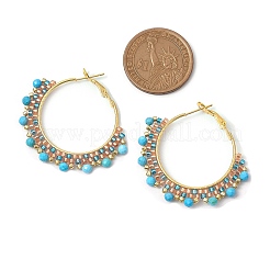 Boho orecchini a cerchio in magnesite naturale sfaccettata (tinta) e vetro da donna&nbsp;EJEW-MZ00156