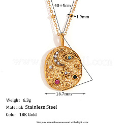 Collana con ciondolo ovale a forma di luna e stella in acciaio inossidabile 304 con strass colorati per donna&nbsp;WG3D517-01