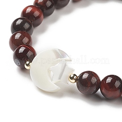 Bracciale elastico in occhio di tigre rosso naturale tinto e riscaldato ed ematite sintetica&nbsp;BJEW-M236-01P