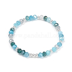 Braccialetti elastici in perline di vetro elettroplaccate rotonde sfaccettate per donna&nbsp;BJEW-JB11628-03