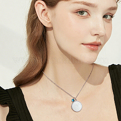 Colliers avec pendentif médaillon magnétique rond et plat en acier inoxydable pour femmes&nbsp;NJEW-NB00013