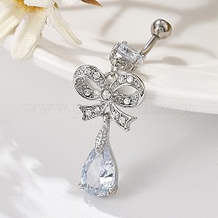 Legierung Kristall Strass baumeln gebogene Hantel Bauch Ringe&nbsp;LS-AJEW-R007-04P-05
