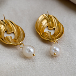 Pendientes colgantes de perlas de agua dulce de acero inoxidable 304 para mujer&nbsp;EE7584