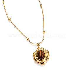 Collier avec pendentif œil de tigre naturel et chaîne en acier inoxydable 304&nbsp;FS-WG84F4F-04