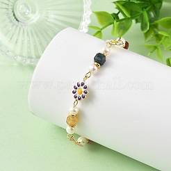 Bracelets en laiton émaillé à maillons fleuris pour femmes&nbsp;BJEW-JB14164