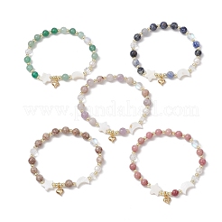 Bracciali elastici con perline rotonde in pietre preziose naturali e sintetiche per le donne&nbsp;BJEW-JB11663