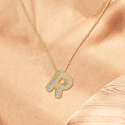 1 collar con colgante de letra de circonita cúbica micropavé de latón&nbsp;NJEW-LP0001-43R-G